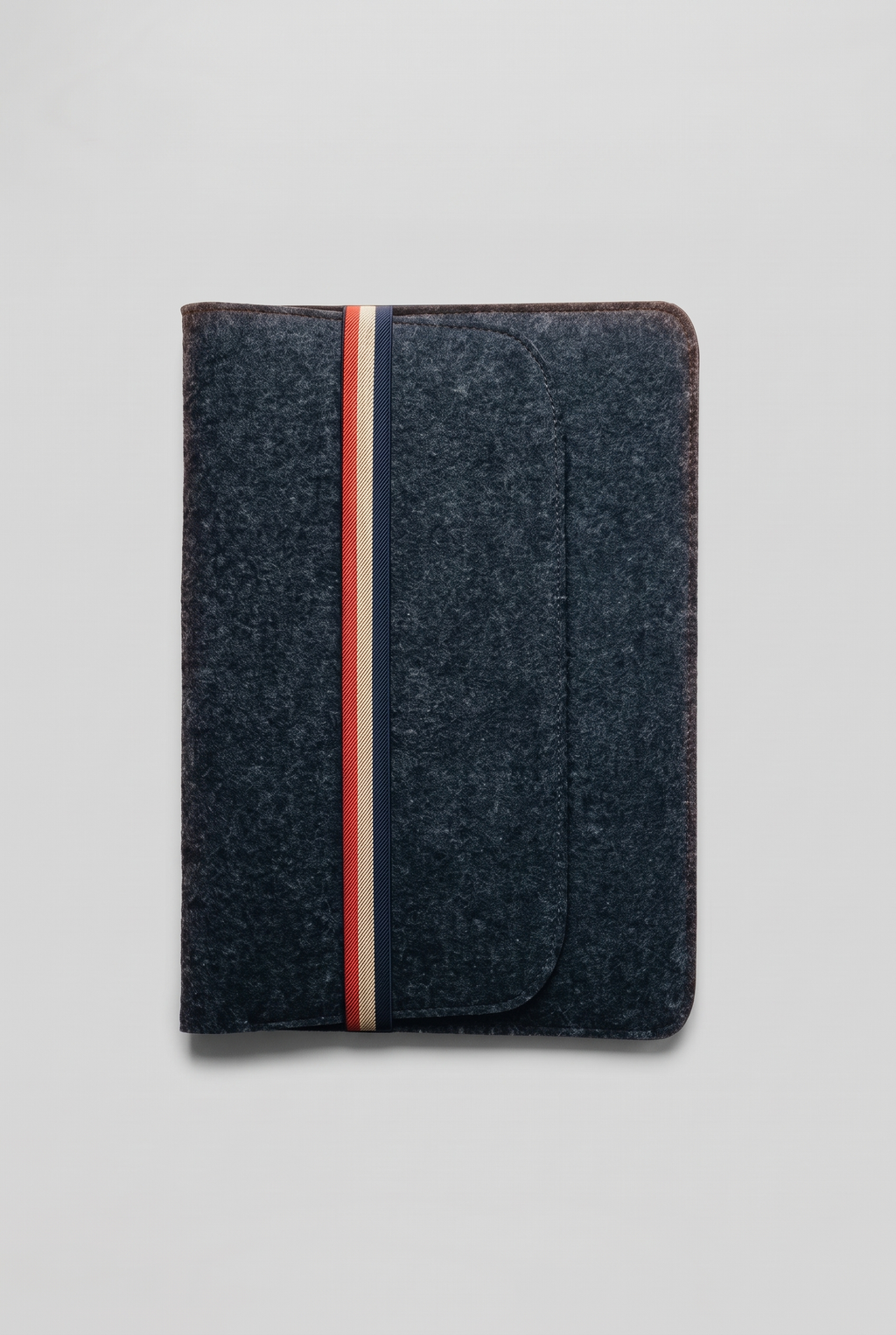 Felt Laptop Sleeve Set – grey felt laptop sleeve with a navy, white and red stripe and elastic band closure