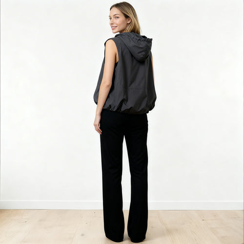 Balloon Hoodie Vest – back three-quarter view showing the hood and balloon shape of the vest