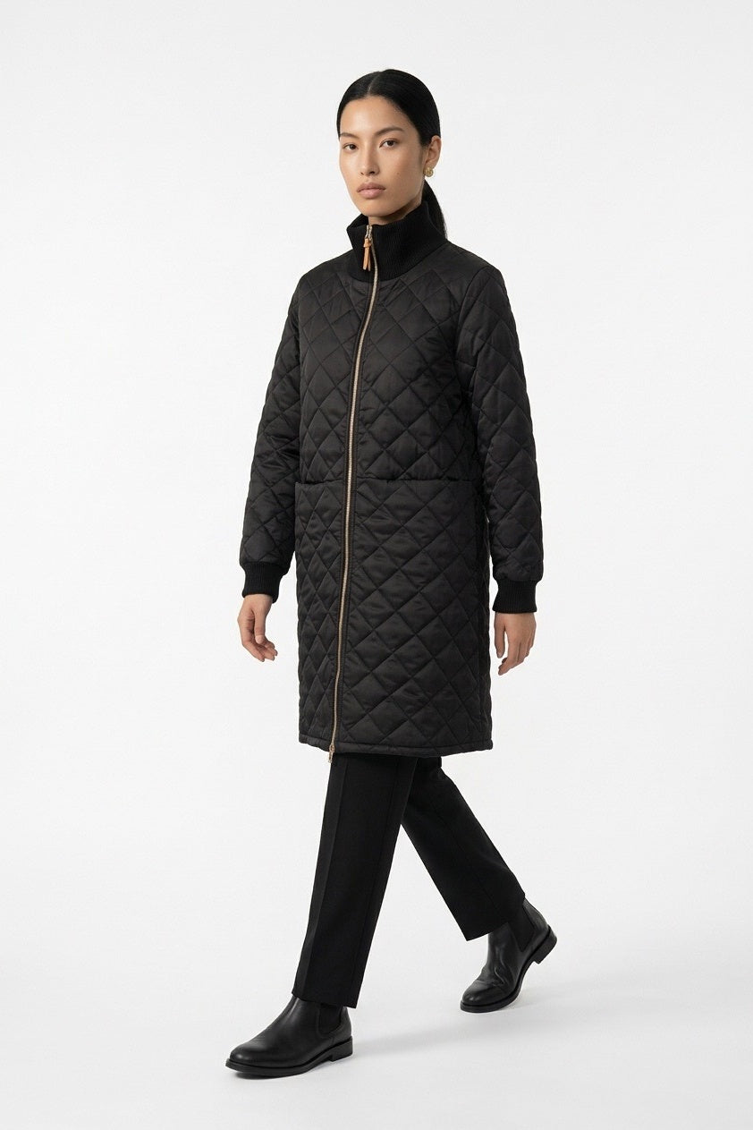 Black Junction Bomber Jacket – walking, zipped up