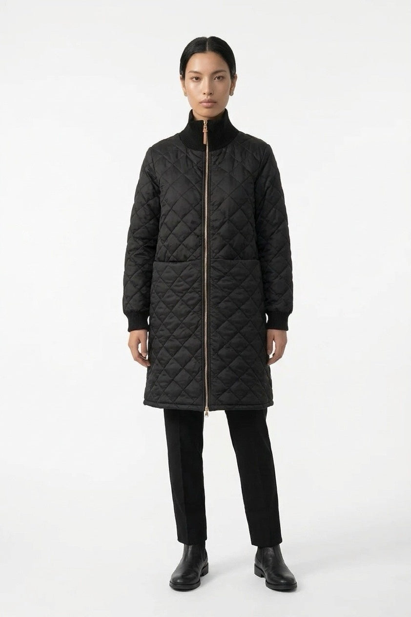Black Junction Bomber Jacket – front view, zipped up, relaxed mid-length fit