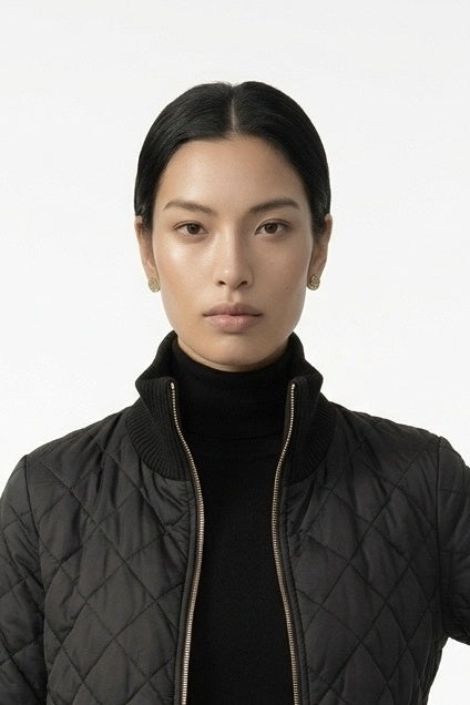 Black Junction Bomber Jacket – close-up, worn open