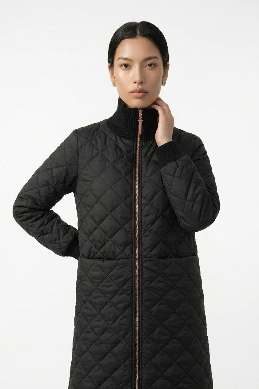 Black Junction Bomber Jacket – upper body, hand at the collar