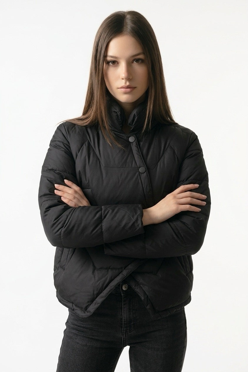 Black Diamond Light Down Jacket – close-up with arms crossed, slim fit