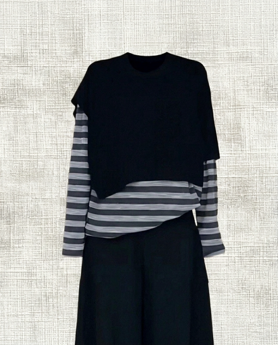 TK00022_Irregular Black Knitted Vest