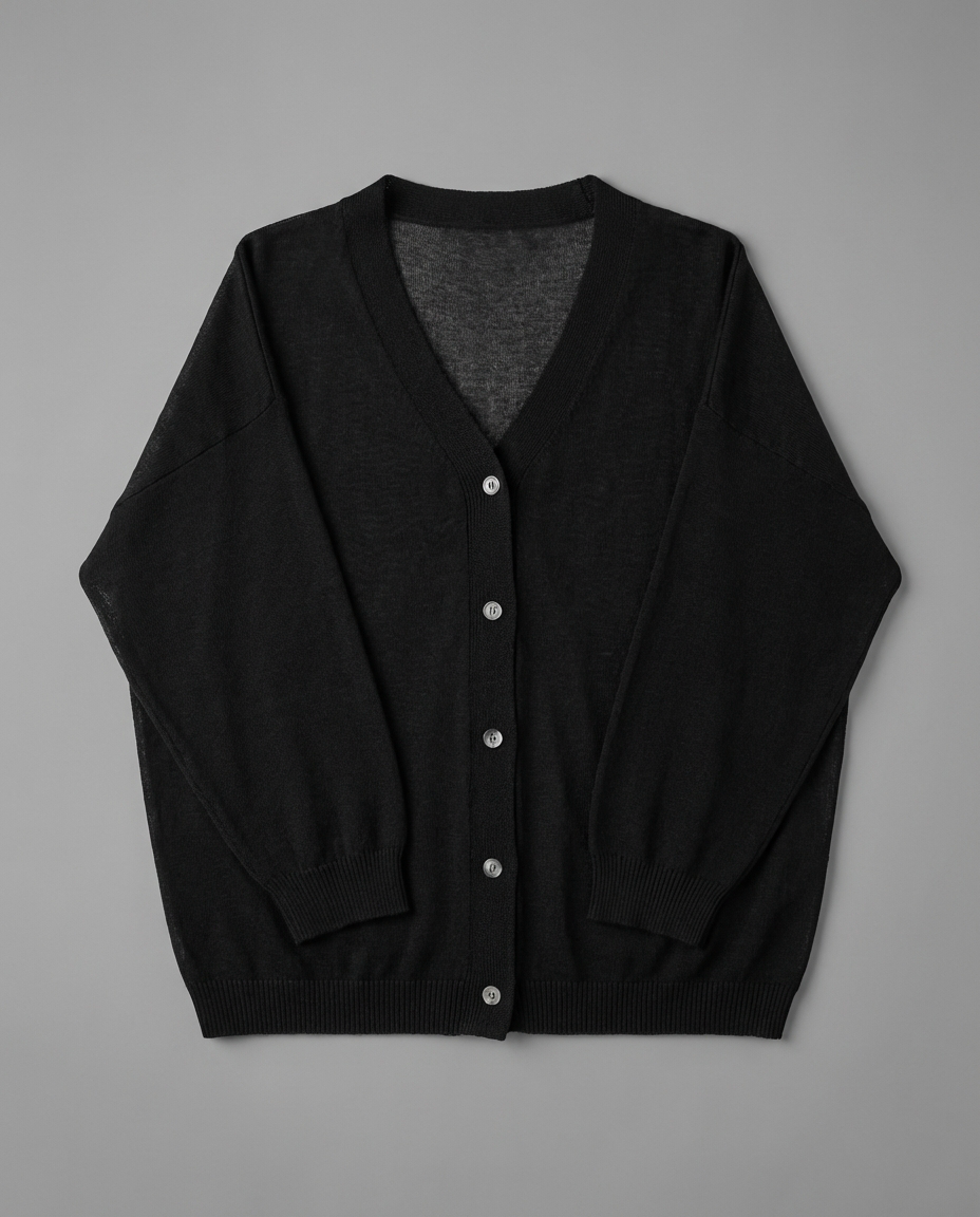 TK00020_Black Knitted Cardigan with Shell-like Button