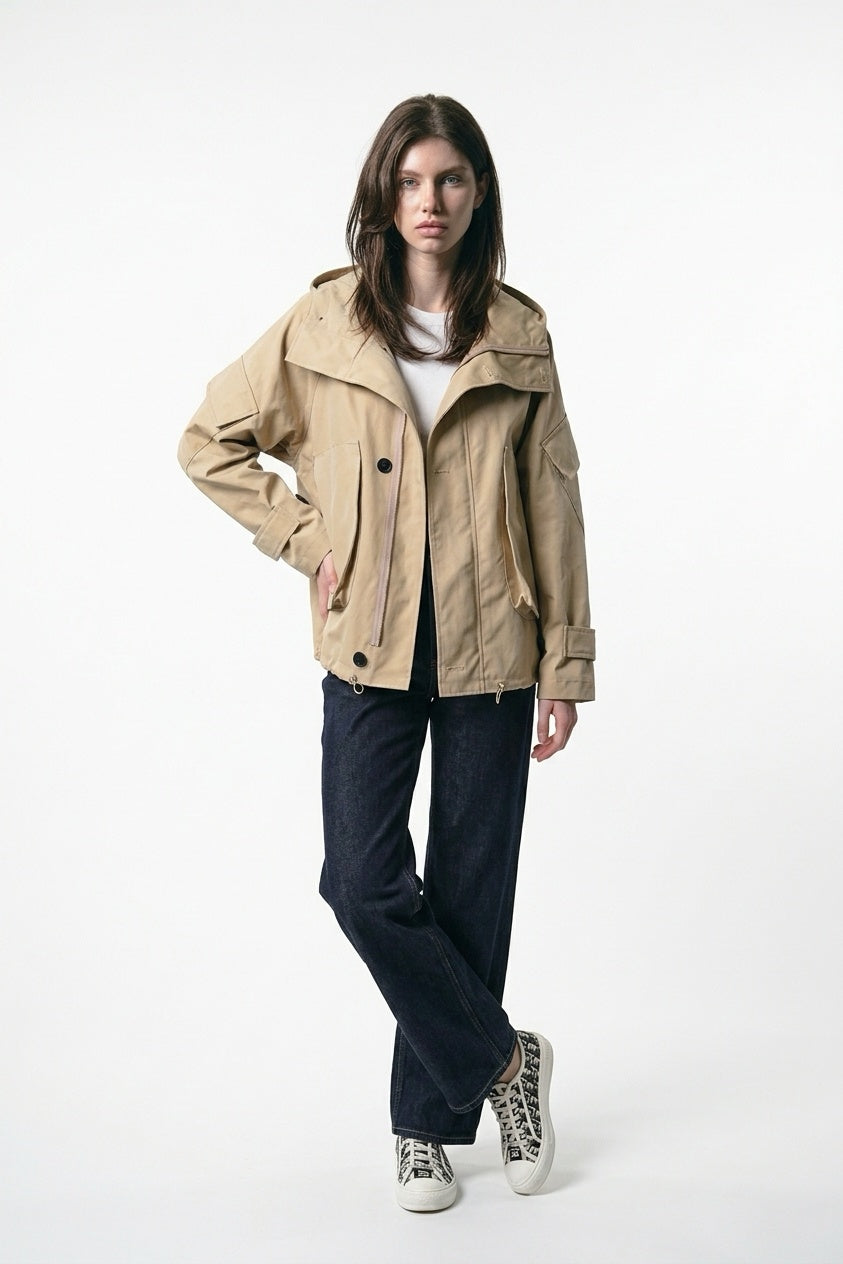 Camel Vista Smart Trench – front view, worn open